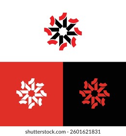 Abstract geometric pattern features circular shapes with red and black elements on different background colors Perfect for modern graphic design projects.