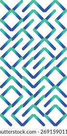 An abstract geometric pattern features interconnected shapes in shades of blue and green, creating a visually engaging design.