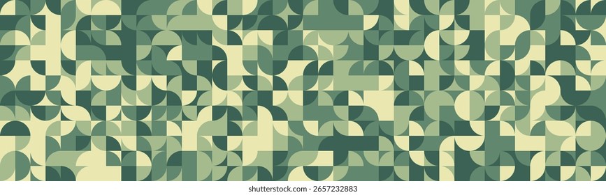 Padrão geométrico abstrato com uma cativante interação de verdes silenciados e beges.  Esse design perfeito evoca sensações de calma e sofisticação.
