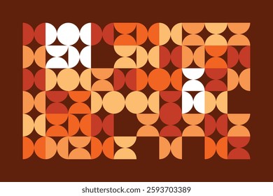 An abstract geometric pattern featuring circles and semicircles in warm orange, beige, and brown hues. The rhythmic repetition and contrast create a sense of movement, depth, and modern elegance.