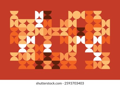 An abstract geometric pattern featuring circles and semicircles in warm orange, beige, and brown hues. The rhythmic repetition and contrast create a sense of movement, depth, and modern elegance.