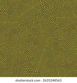 Abstract geometric pattern featuring a dense mesh of yellow triangular grids on a dark background. Modern and complex texture suitable for digital design, backgrounds, or visual art concepts.