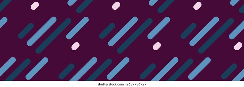 Abstract geometric pattern featuring diagonal, rounded lines in shades of blue and teal against a deep burgundy background.  Scattered pale pink dots add visual interest.