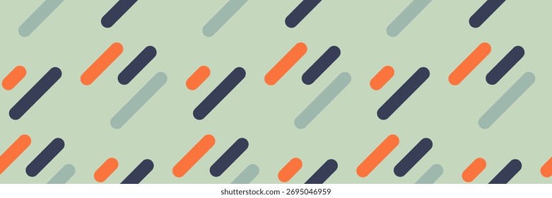 Abstract geometric pattern featuring diagonal, rounded rectangles in muted orange, teal, and navy against a pale green background.