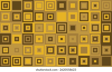 Abstract geometric pattern featuring a mosaic of nested squares in warm gold and brown tones.  Ideal for backgrounds, website design, or textile prints.