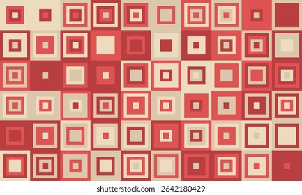 Abstract geometric pattern featuring a mosaic of nested squares in muted red and beige tones.  Ideal for backgrounds, website design, or textile prints.