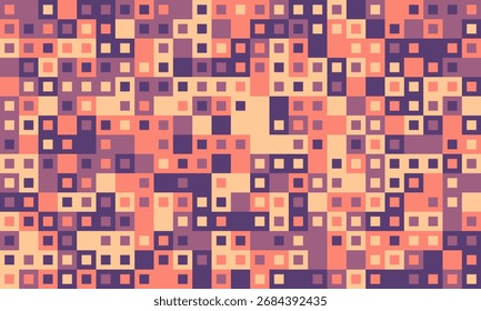 Padrão geométrico abstrato com um mosaico de coral mudo, mauve e quadrados beges.  Ideal para fundos, têxteis ou design de site.