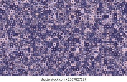Abstract geometric pattern featuring a multitude of varying sized squares in shades of purple and mauve. Ideal for website backgrounds, textile design, or modern art projects.