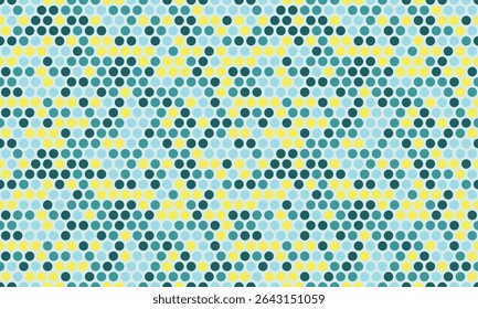 Abstract geometric pattern featuring teal, yellow, and light blue circles in a dynamic, repeating design.  Ideal for backgrounds, textiles, website design, and vibrant branding projects.