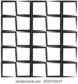 Abstract geometric pattern featuring tilted black squares on a white background.