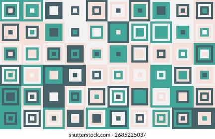 Abstract geometric pattern featuring a vibrant array of teal, beige, and gray squares.