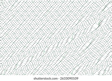 An abstract, geometric pattern fills the frame, featuring numerous small, dark grey dots interconnected by light green, curved and straight lines, forming a complex network on a white background.