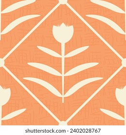 Abstract geometric pattern with flowers. Seamless orange background Graphic design print. For fabric web page surface textures wrapping paper Vector illustration