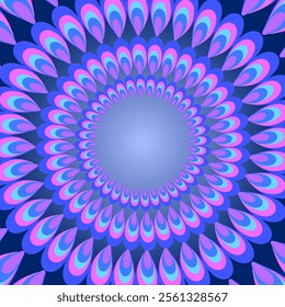 
Abstract geometric pattern in the form of multi-colored petals and feathers on a blue background