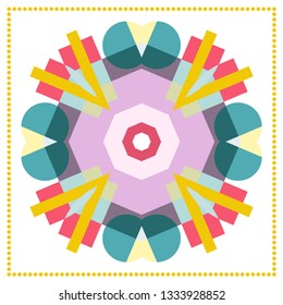 Abstract geometric pattern with frame border on white background for silk scarf shawl design. Ethnic arabic, indian decoration for textile fabric print, stylized mandala ornament