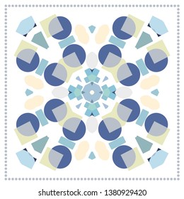Abstract geometric pattern with frame. Colorful mandala ornament on white background for silk scarf or shawl. Ornate ethnic decoration. Arabic hijab design, indian motif for textile fabric print. 