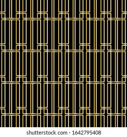 Abstract geometric pattern in gold color on a black background, stock vector illustration for design and decor, wrapping paper, fabrics, banner, retro style, glamor