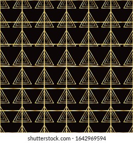 Abstract geometric pattern in gold color on a black background, stock vector art illustration for design and decor, prints, fabrics, wrapping paper, retro style, luxury, glamor