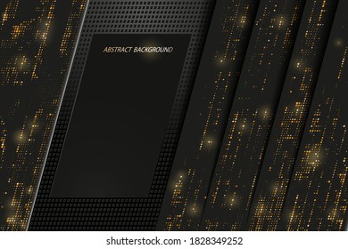 abstract geometric pattern with gold dots on black background
