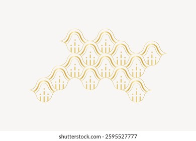 Abstract geometric pattern with gold lines on a white background. Repeating gold pattern creates a modern, elegant design. Geometric gold lines form a stylish motif. Shape element vector.