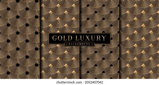 Abstract geometric pattern with gold luxury Art Deco pattern combination set. Brochure cover template vintage wallpaper golden circle collection.