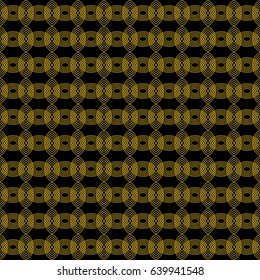 Abstract geometric pattern with gold yellow lines and shapes. Seamless background texture. Graphic modern endless pattern. Vector.
