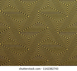 Abstract geometric pattern of golden glittery seamless triangle mosaic grid lines. Vector gold tangle pattern