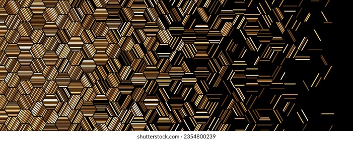 Abstract geometric pattern with golden hexagonal lines. Seamless vector background with fade effect