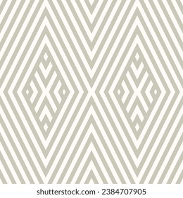 Abstract geometric pattern with golden rhombus shapes and stripes.  Gold and white seamless vector background for luxury design. Simple repeat texture ornament for retro themed wallpapers, fabrics
