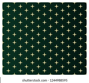 Abstract geometric pattern with golden stars on dark green background