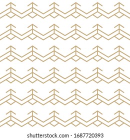 Abstract geometric pattern with golden zigzag lines. White and gold ornamental background. Vector seamless texture in minimal style.