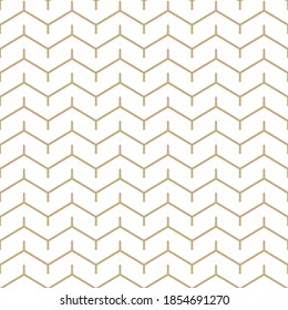 Abstract geometric pattern with golden zigzag stripes. White and gold ornamental background. Vector seamless texture in minimal style.