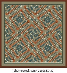 Abstract geometric pattern in green blue red. Print, cloth design, wallpaper. Scarf design. Frame.