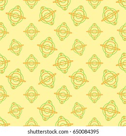 Abstract geometric pattern in green and orange colors. Seamless geometric background. Cute vector pattern for webpage design