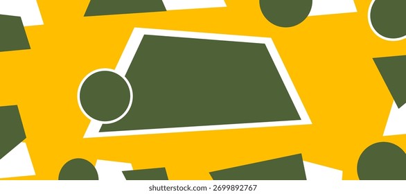 Abstract geometric pattern with green shapes on yellow background creating dynamic design