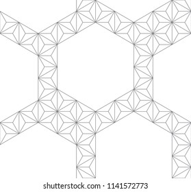 Abstract geometric pattern, grey on white background, vector, seamless, combs, hexagon, hexahedron
