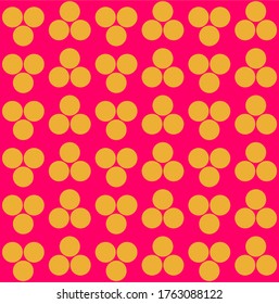 Abstract geometric pattern with groups of circles, gold on pink background