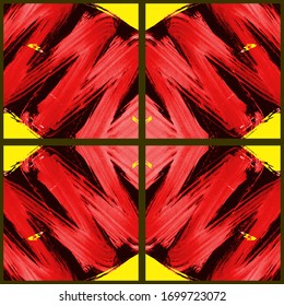 Abstract geometric pattern. Grunge vector abstract hand - painted ornament. Kaleidoscope brush stroke element.