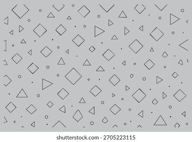 Abstract geometric pattern with hand-drawn diamonds, triangles, and dots on a light gray background.