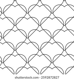 Abstract geometric pattern with hearts on white background. A seamless vector background. Graphic modern pattern. White and black pattern.