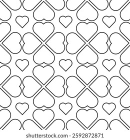 Abstract geometric pattern with hearts on white background. A seamless vector background. Graphic modern pattern. White and black pattern.