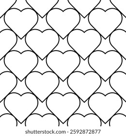 Abstract geometric pattern with hearts on white background. A seamless vector background. Graphic modern pattern. White and black pattern.