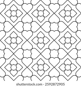 Abstract geometric pattern with hearts on white background. A seamless vector background. Graphic modern pattern. White and black pattern.