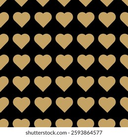 Abstract geometric pattern with hearts on black background. A seamless vector background. Graphic modern pattern. Black and gold pattern.