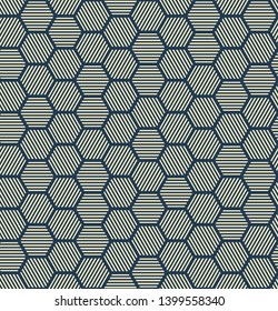 Abstract geometric pattern of hexagons made with lines. Yellow. Vector, fabric abstract seamless pattern, background with hand drawn elements