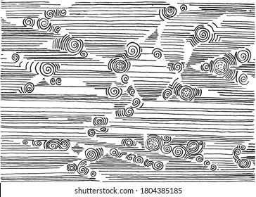 Abstract geometric pattern of horizontal lines and spirals on a white background. A simple geometric vector. Decorative pattern Wallpaper of lines
