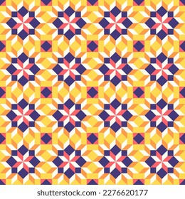 Abstract geometric pattern inspired by duvet quilting. Vivid colored bright abstract background. Simple colors - easy to recolor. Seamless vector pattern. Quilt block template. Floor ceramic tiles.