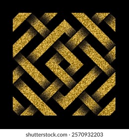 Abstract geometric pattern with interlocking lines and a gold texture. Suitable for use in luxury branding, digital backgrounds, or as decorative elements in modern design.