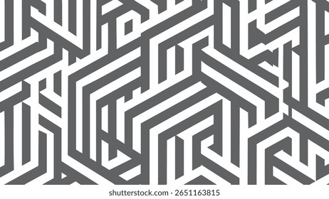 Padrão geométrico abstrato de linhas brancas e cinzentas entrelaçadas com ângulos agudos.