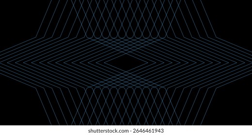 "Abstract geometric pattern of intersecting blue lines on a black background, forming a symmetrical diamond shape. A futuristic and minimal design perfect for tech, digital, and modern concepts."